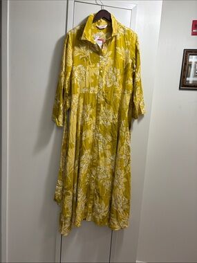 Biba Yellow Floral Button-Front Shirt Dress